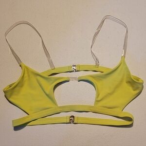 Women's Neon Yellow Cutout Swim Top Medium